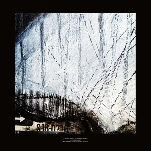 Dettaglio astratto scuro dell’opera Vulcanica con texture materiche profonde e movimento emozionale contemporaneo.