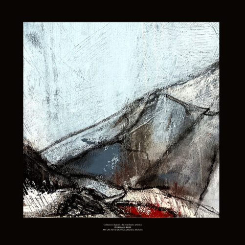 Dettaglio astratto scuro dell’opera Vulcanica con texture materiche profonde e movimento emozionale contemporaneo.